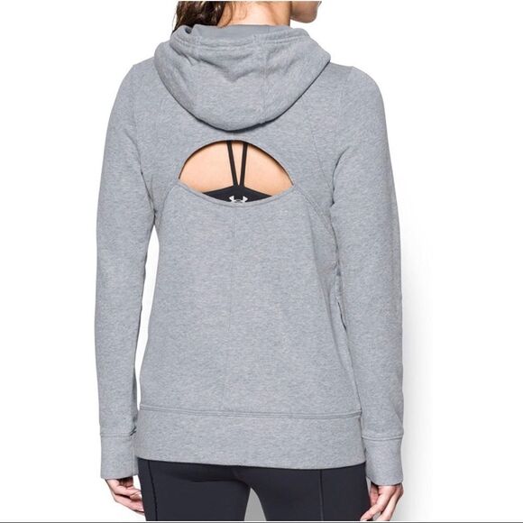 UNDER ARMOUR Open Back Cowlneck Pullover Hoody Sweatshirt Tunic Heather Gray - Picture 1 of 10